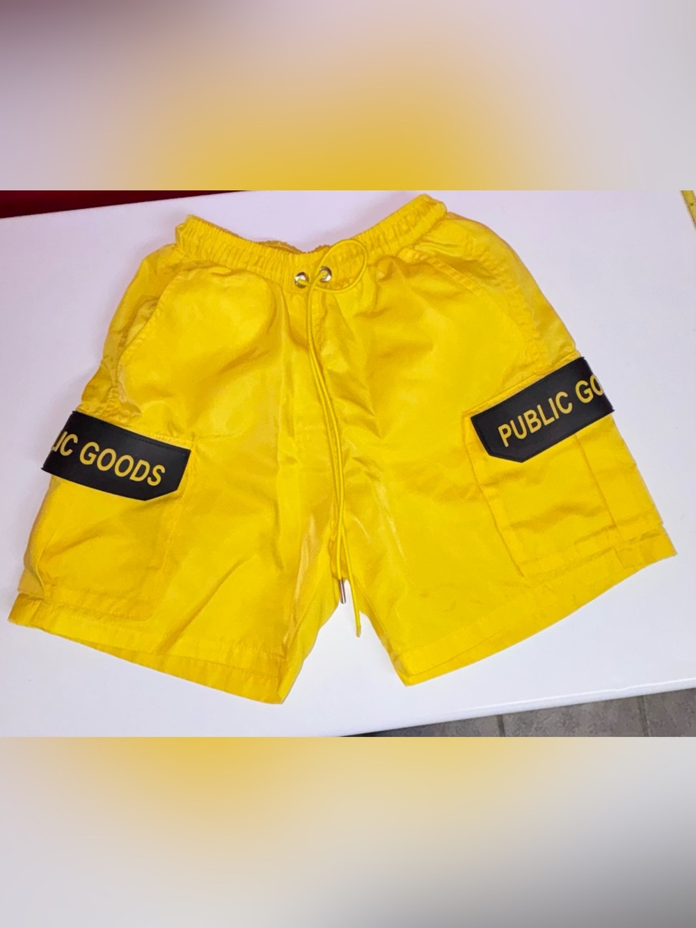 Public Goods Yellow Cargo Utility Shorts Streetwear Mens - XS